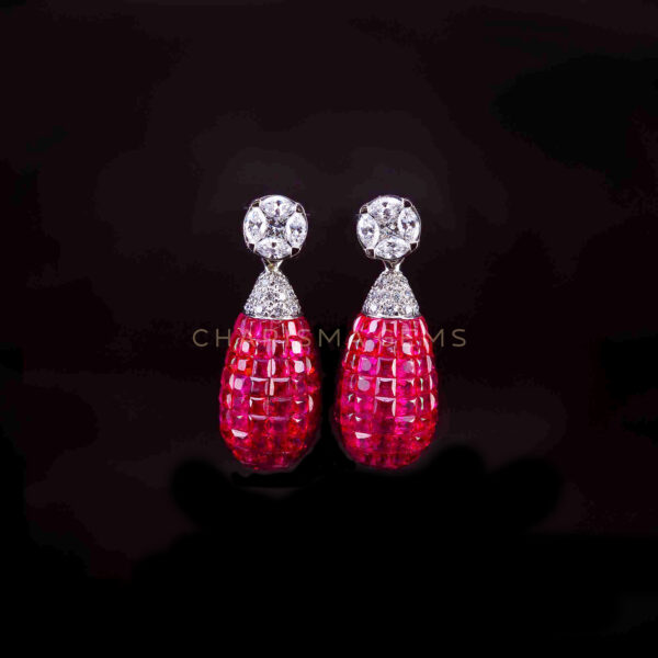 Medium Ruby Drop Earrings with Diamond Stud