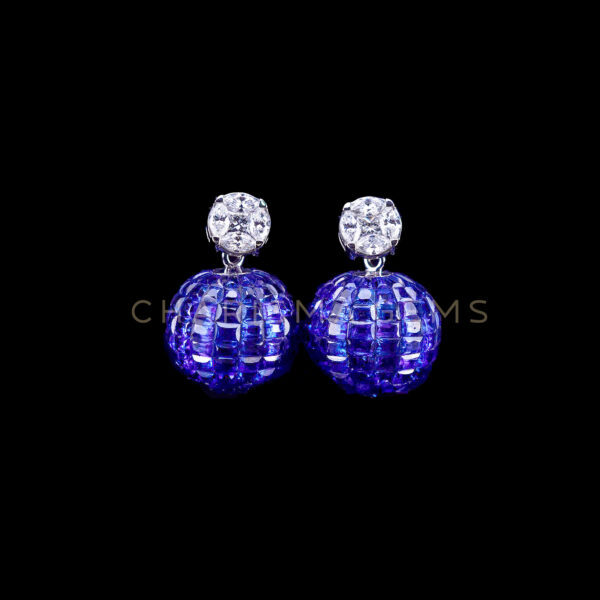 Medium Sapphire Ball Earrings with Diamond Stud