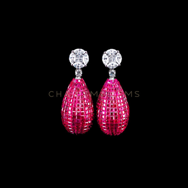 Giant Ruby Drop Earrings with Diamond Stud